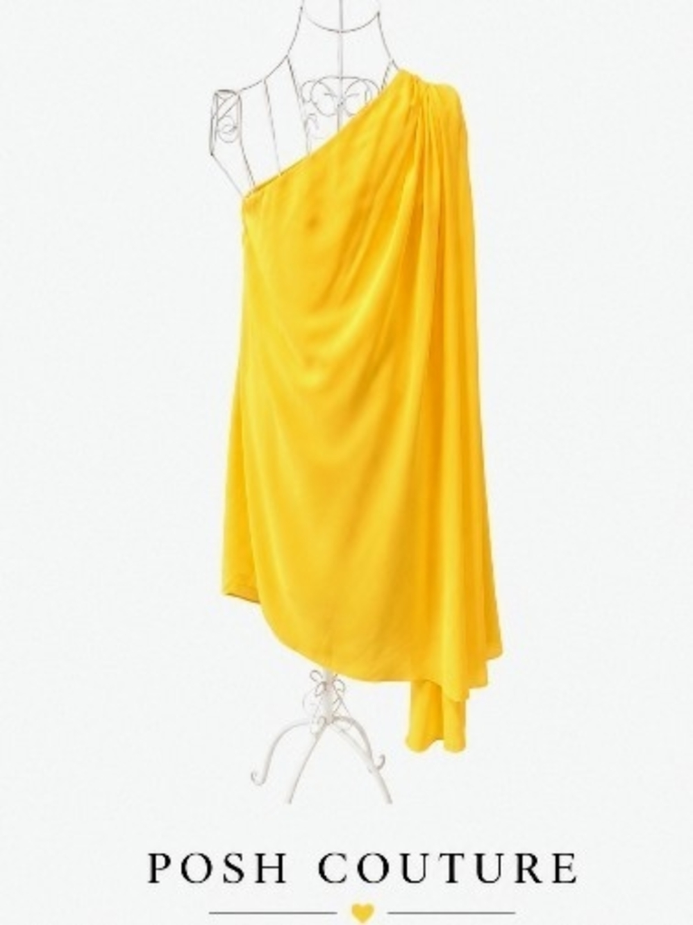 Posh Couture One-Shoulder Yellow Draped Dress